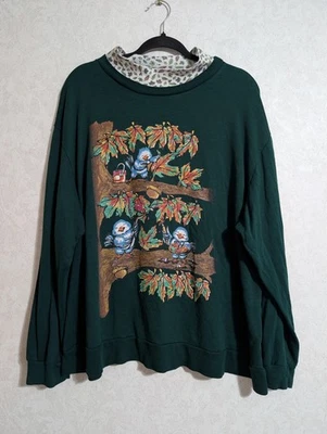 复古基本版 90 年代秋鸟毛衣绿色奶奶核心尺寸 2X — 第 1/4 张图片