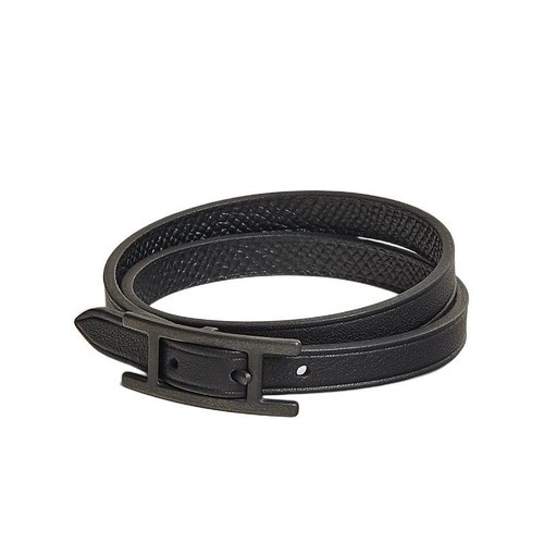 HERMÈS Hermes Hapi Bracciale Doppio Tour Bracciale Pelle Nero H010700CHAAT5 49779001