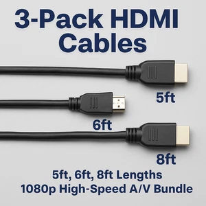3er-Pack HDMI-Kabel – 5 Fuß, 6 Fuß, 8 Fuß Längen – 1080p High-Speed A/V Produktbündel - Bild 1 von 1