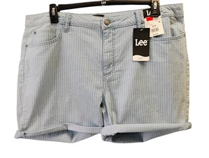 Lee Women's Mid-rise 5-in Cup Shorts In Light Blue/White Stripe Size 22 M - Picture 1 of 4