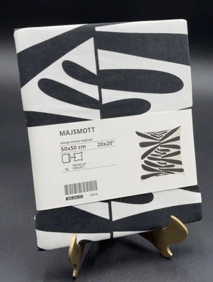 Ikea MAJSMOTT Cushion Throw Pillow Cover, off-white/black 20”x20" 305.634.37 NEW - Image 1 of 4