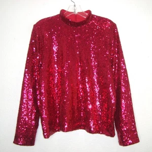 ELOQUII Bright Red Sequined Mock Neck Long Sleeve Blouse Top Size 18/20 - Picture 1 of 10