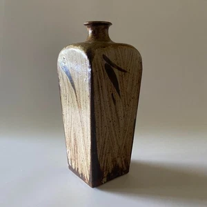 Shimaoka Tatsuzo Vase Flower Square Painting Brushed Grain Height 28cm - Picture 1 of 17