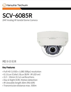 Hanwha Techwin SCV-6085R 2MP IR HD+ Security Varifocal Dome Camera BNC AHD Cam - Picture 1 of 4