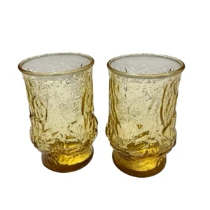 2er Set Anchor Hocking Regen Blumenmuster Bernstein Saft Gläser 4" - Bild 1 von 7