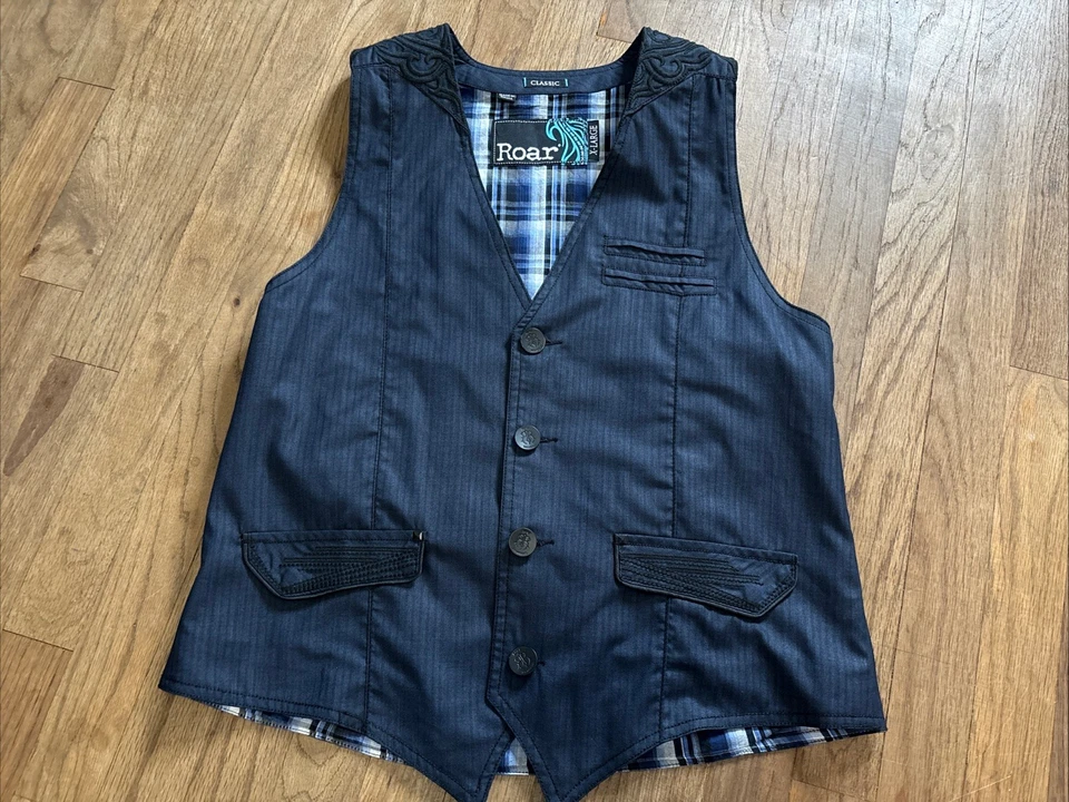 Roar Los Angeles Button Up Vest Men’s Classic X Large Blue Designer Affliction - Image 1 of 4