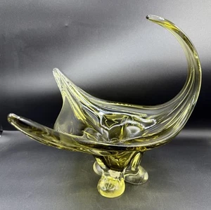 Jarrón de colección MCM Chalet Canadá arte vidrio verde cuenco centro de mesa escultura 18" - Imagen 1 de 6