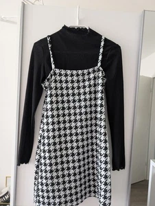 Miss Selfridge Kurzes 2teiliges Kleid Schwarz Weiß Kariert 34 - Bild 1 von 4