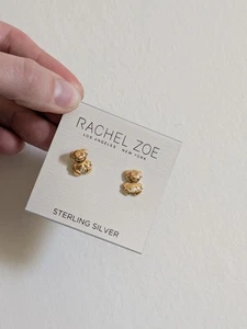 NEU! Rachel Zoe Teddybär Sterling Silber 925 Gold Ohrstecker Klassiker - Bild 1 von 5