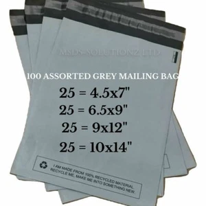 100 verschiedene Größen Porto Paket Taschen - grau Versand Kunststoff Verpackung Poly Versandtaschen - Bild 1 von 7