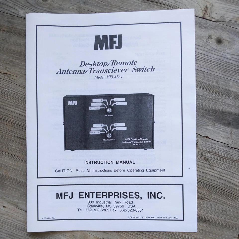 MFJ-4724 Remote Antenna/Transceiver Switch Instruction Manual - Image 1 of 1