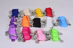 Neu 1 Paar Bauchtanz Handgelenk Fußfessel Arm Armband Silber Münzen USA Verkäufer - Bild 1 von 14