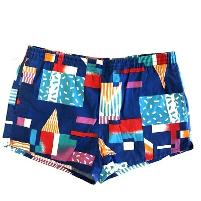Bañador Pantalones Cortos de Surf GEOMÉTRICOS De Colección Años 80 Solo Miembros Azul COLOR BLOCK M Foto 1 de 4