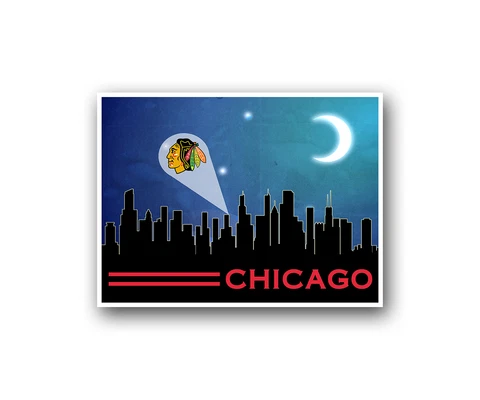 Chicago Blackhawks Poster City Skyline Art Print Man Cave Decor 12x16" Cover
