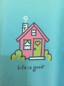 LIFE IS GOOD WOMEN LIGHT BLUE L Short Sleeve "House" Cotton T-Shirts - Picture 1 of 3