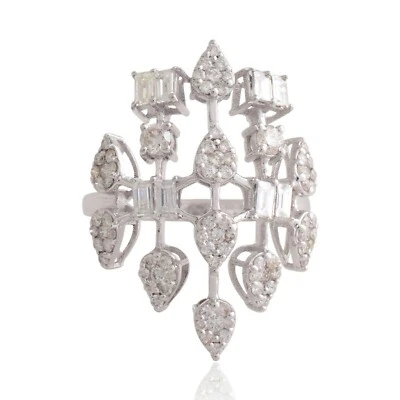 Baguette Lab Grown CVD Diamond Cluster Ring 14k White Gold Birthday Gift 1.55 Ct - Image 1 of 4