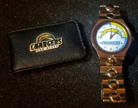 SAN DIEGO CHARGERS WATCH MONEY CLIP LOT SILVER TONED NEW BATTERY SEE** Cover