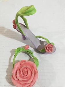 Miniature Ceramic High Heel and Matching Purse Rose Design, VTG VGC - Picture 1 of 9