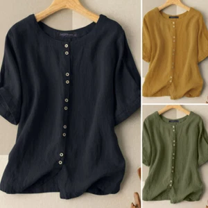 ZANZEA Womens Short Sleeve Button Down Shirts Plain OL Office Business Tops Tee - Picture 1 of 14