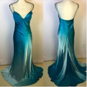 Neu mit Etikett Betsy & Adam formelles Maxikleid mit Schlupf Größe 6 Damen blau Satin Vintage Y2K - Bild 1 von 21