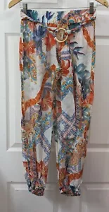 Lulifama Tropical Lightweight Stretch Waist Stretch Ankle Silk Pants Size XS - Picture 1 of 6