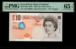 GB England £10 First Run Prefix AA01 LOW Serial 000097 PMG 65 EPQ Lowther B388 - Picture 1 of 2