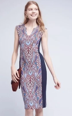 NUEVO CON ETIQUETAS HD In Paris Vestido Vaina Cleo Jacquard Talla Pequeña Azul Motivo Anthropologie Foto 1 de 4