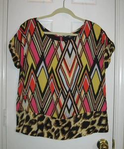 NICOLE MILLER Retro Print Back Zipper Tunic Top ~ SZ M 10 / 12 ~ Super Cute! - Picture 1 of 7