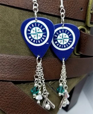 Pendientes de selección de guitarra MLB Mariners con dije y colgantes de cristal de Swarovski Foto 1 de 4