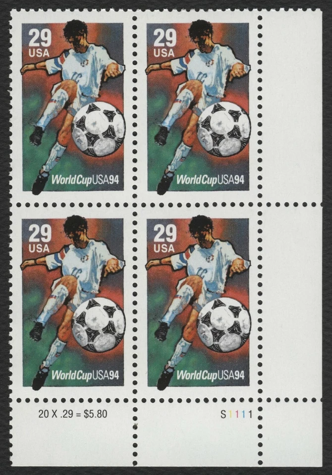 #2834 29c World Cup, Plate Block [S1111 LR] Mint **ANY 5=FREE SHIPPING** - Image 1 of 1