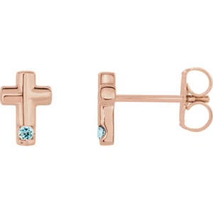 Aquamarine Cross Earrings In 14K Rose Gold - Picture 1 of 2