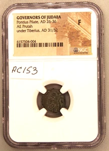 Pontius Pilate, Prutah, NGC F, Tiberius ,LIH, AD/31/32, Judea, Time of Christ, - Picture 1 of 6