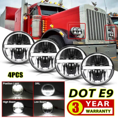 4PCS 5.75 5 3/4" Projector Black LED Headlights for Kenworth W900A Peterbilt 359 - Image 1 of 4