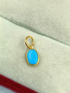 18K Solid Gold Natural Turquoise Gemstone Charm Handmade Necklace Pendant - Picture 1 of 3