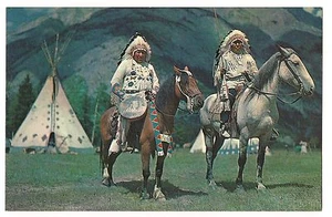 American Indian Chief Horseback Vintage Postcard Tepee Headdress Regalia Horse - Picture 1 of 2