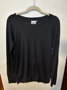 Athleta Soft Black Long Sleeve Work Out Top Thumb Holes Side Ruching Casual M - Picture 1 of 5