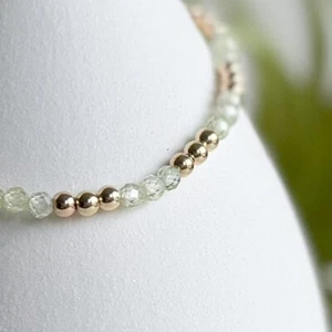 Natural Green Peridot Faceted Round Gold Plated Beads Stretchable Bracelet 6-8" - Picture 1 of 12
