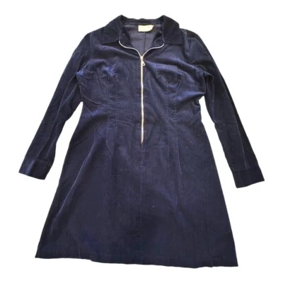 VTG! Misty Lane Navy Blue Corduroy Collared Half Zip Mini Dress 12 USA Classic - Image 1 of 4