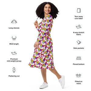 Fly Like a Bird Autism Caravan long sleeve midi dress - Picture 1 of 26