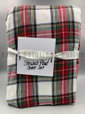Juego de sábanas orgánicas Pottery Barn Teen Stewart franela a cuadros rojo multi completo #N184N Foto 1 de 3