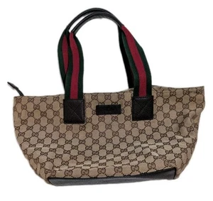 Auténtico Bolso de Mano GUCCI GG Web Rayas Marrón Lona - Imagen 1 de 23