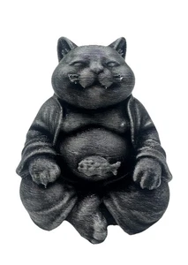 Buddha 3”Chunky Fat Statue Meditating Zen Cat Figurine Cat Garden Desk Decor - Picture 1 of 5