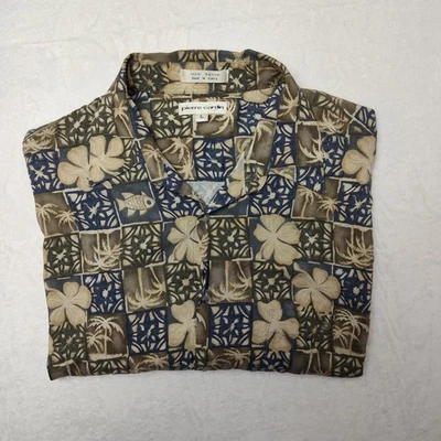 Pierre Cardin Shirt Mens Large Blue Tan Rayon Hawaiian Aloha Camp Floral - Image 1 of 4