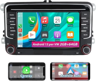 Autoradio Android  2GB+64GB  7" BT GPS RDS per VW Golf 5 6 Plus Polo Passat - Immagine 1 di 4