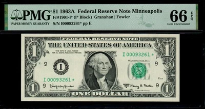 1963A $1 MINNEAPOLIS STAR NOTE PMG 66 EPQ Fr 1901-I* Gem UNC I00093261* FRN I/* - Image 1 of 2