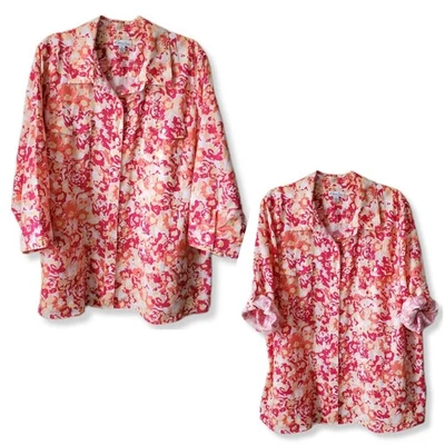 Women Floral Linen Button Shirt Blouse 2X Colorful Natural Career Casual NEW - Image 1 of 4