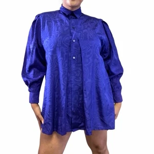 Top Alexander vintage para mujer talla 40 púrpura brillante manga larga plisado abotonado - Imagen 1 de 6