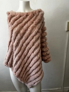 BCBG Max azria Pink Rabbit Fur Cape Shawl Asymmetrical Wrap Top One Size - Picture 1 of 8