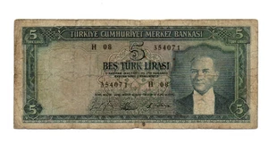 5 LIRASI VG BANKNOTE FROM TURKEY 1959 PICK-155 - Picture 1 of 2