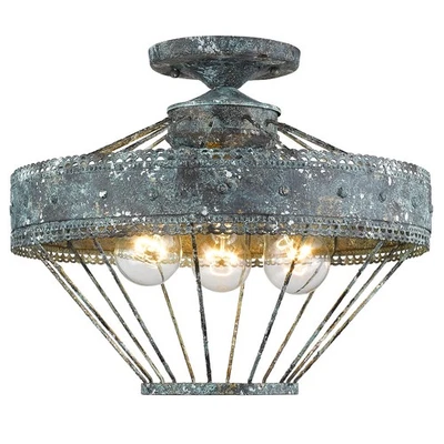 Golden Lighting 7856-SF Blue Ferris 3-Light 15"W Semi-Flush Ceiling Fixture - Image 1 of 4